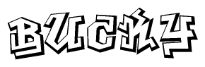 The clipart image depicts the word Bucky in a style reminiscent of graffiti. The letters are drawn in a bold, block-like script with sharp angles and a three-dimensional appearance.