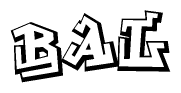 The image is a stylized representation of the letters Bal designed to mimic the look of graffiti text. The letters are bold and have a three-dimensional appearance, with emphasis on angles and shadowing effects.