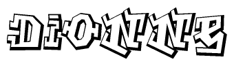 The image is a stylized representation of the letters Dionne designed to mimic the look of graffiti text. The letters are bold and have a three-dimensional appearance, with emphasis on angles and shadowing effects.