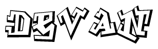 The clipart image features a stylized text in a graffiti font that reads Devan.