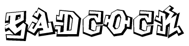 The image is a stylized representation of the letters Eadcock designed to mimic the look of graffiti text. The letters are bold and have a three-dimensional appearance, with emphasis on angles and shadowing effects.