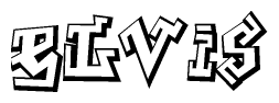 The clipart image depicts the word Elvis in a style reminiscent of graffiti. The letters are drawn in a bold, block-like script with sharp angles and a three-dimensional appearance.