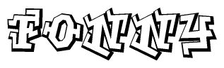 The image is a stylized representation of the letters Fonny designed to mimic the look of graffiti text. The letters are bold and have a three-dimensional appearance, with emphasis on angles and shadowing effects.