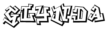 The image is a stylized representation of the letters Glynda designed to mimic the look of graffiti text. The letters are bold and have a three-dimensional appearance, with emphasis on angles and shadowing effects.