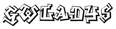 The clipart image depicts the word Gwladys in a style reminiscent of graffiti. The letters are drawn in a bold, block-like script with sharp angles and a three-dimensional appearance.