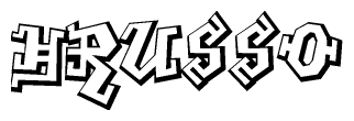 The image is a stylized representation of the letters Hrusso designed to mimic the look of graffiti text. The letters are bold and have a three-dimensional appearance, with emphasis on angles and shadowing effects.