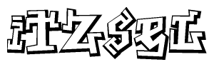 The image is a stylized representation of the letters Itzsel designed to mimic the look of graffiti text. The letters are bold and have a three-dimensional appearance, with emphasis on angles and shadowing effects.