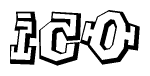 The clipart image depicts the word Ico in a style reminiscent of graffiti. The letters are drawn in a bold, block-like script with sharp angles and a three-dimensional appearance.