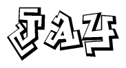 The image is a stylized representation of the letters Jay designed to mimic the look of graffiti text. The letters are bold and have a three-dimensional appearance, with emphasis on angles and shadowing effects.