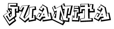 The image is a stylized representation of the letters Juanita designed to mimic the look of graffiti text. The letters are bold and have a three-dimensional appearance, with emphasis on angles and shadowing effects.