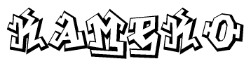 The clipart image depicts the word Kameko in a style reminiscent of graffiti. The letters are drawn in a bold, block-like script with sharp angles and a three-dimensional appearance.