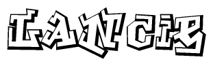 The image is a stylized representation of the letters Lancie designed to mimic the look of graffiti text. The letters are bold and have a three-dimensional appearance, with emphasis on angles and shadowing effects.