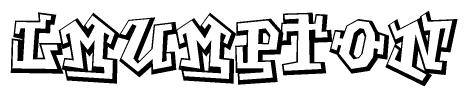 The image is a stylized representation of the letters Lmumpton designed to mimic the look of graffiti text. The letters are bold and have a three-dimensional appearance, with emphasis on angles and shadowing effects.