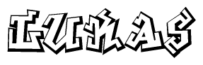 The clipart image depicts the word Lukas in a style reminiscent of graffiti. The letters are drawn in a bold, block-like script with sharp angles and a three-dimensional appearance.