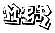 The image is a stylized representation of the letters Mer designed to mimic the look of graffiti text. The letters are bold and have a three-dimensional appearance, with emphasis on angles and shadowing effects.
