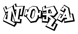 The image is a stylized representation of the letters Nora designed to mimic the look of graffiti text. The letters are bold and have a three-dimensional appearance, with emphasis on angles and shadowing effects.