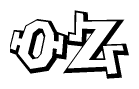 The image is a stylized representation of the letters Oz designed to mimic the look of graffiti text. The letters are bold and have a three-dimensional appearance, with emphasis on angles and shadowing effects.