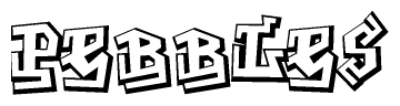 The clipart image depicts the word Pebbles in a style reminiscent of graffiti. The letters are drawn in a bold, block-like script with sharp angles and a three-dimensional appearance.