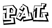 The image is a stylized representation of the letters Pal designed to mimic the look of graffiti text. The letters are bold and have a three-dimensional appearance, with emphasis on angles and shadowing effects.