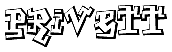 The clipart image depicts the word Privett in a style reminiscent of graffiti. The letters are drawn in a bold, block-like script with sharp angles and a three-dimensional appearance.