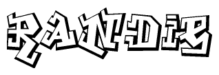 The image is a stylized representation of the letters Randie designed to mimic the look of graffiti text. The letters are bold and have a three-dimensional appearance, with emphasis on angles and shadowing effects.