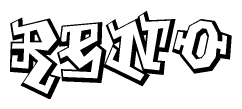 The image is a stylized representation of the letters Reno designed to mimic the look of graffiti text. The letters are bold and have a three-dimensional appearance, with emphasis on angles and shadowing effects.