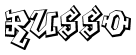 The image is a stylized representation of the letters Russo designed to mimic the look of graffiti text. The letters are bold and have a three-dimensional appearance, with emphasis on angles and shadowing effects.