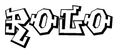 The image is a stylized representation of the letters Rolo designed to mimic the look of graffiti text. The letters are bold and have a three-dimensional appearance, with emphasis on angles and shadowing effects.