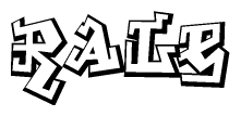 The image is a stylized representation of the letters Rale designed to mimic the look of graffiti text. The letters are bold and have a three-dimensional appearance, with emphasis on angles and shadowing effects.
