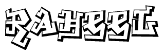 The clipart image features a stylized text in a graffiti font that reads Raheel.