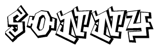 The image is a stylized representation of the letters Sonny designed to mimic the look of graffiti text. The letters are bold and have a three-dimensional appearance, with emphasis on angles and shadowing effects.