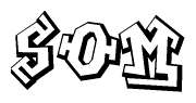 The image is a stylized representation of the letters Som designed to mimic the look of graffiti text. The letters are bold and have a three-dimensional appearance, with emphasis on angles and shadowing effects.