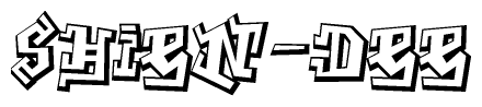 The clipart image depicts the word Shien-dee in a style reminiscent of graffiti. The letters are drawn in a bold, block-like script with sharp angles and a three-dimensional appearance.