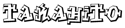 The clipart image depicts the word Takahito in a style reminiscent of graffiti. The letters are drawn in a bold, block-like script with sharp angles and a three-dimensional appearance.