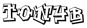 The image is a stylized representation of the letters Tonyb designed to mimic the look of graffiti text. The letters are bold and have a three-dimensional appearance, with emphasis on angles and shadowing effects.
