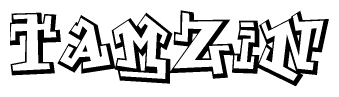 The clipart image depicts the word Tamzin in a style reminiscent of graffiti. The letters are drawn in a bold, block-like script with sharp angles and a three-dimensional appearance.