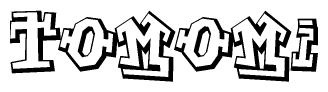 The clipart image depicts the word Tomomi in a style reminiscent of graffiti. The letters are drawn in a bold, block-like script with sharp angles and a three-dimensional appearance.