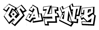 The clipart image depicts the word Wayne in a style reminiscent of graffiti. The letters are drawn in a bold, block-like script with sharp angles and a three-dimensional appearance.