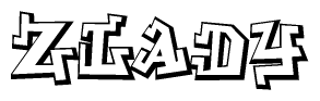 The clipart image depicts the word Zlady in a style reminiscent of graffiti. The letters are drawn in a bold, block-like script with sharp angles and a three-dimensional appearance.