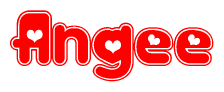The image is a clipart featuring the word Angee written in a stylized font with a heart shape replacing inserted into the center of each letter. The color scheme of the text and hearts is red with a light outline.