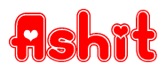 The image is a clipart featuring the word Ashit written in a stylized font with a heart shape replacing inserted into the center of each letter. The color scheme of the text and hearts is red with a light outline.