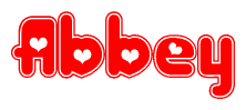 The image is a clipart featuring the word Abbey written in a stylized font with a heart shape replacing inserted into the center of each letter. The color scheme of the text and hearts is red with a light outline.
