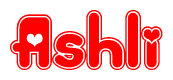 The image displays the word Ashli written in a stylized red font with hearts inside the letters.