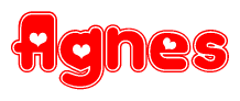 The image is a clipart featuring the word Agnes written in a stylized font with a heart shape replacing inserted into the center of each letter. The color scheme of the text and hearts is red with a light outline.