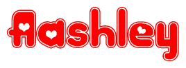 The image is a clipart featuring the word Aashley written in a stylized font with a heart shape replacing inserted into the center of each letter. The color scheme of the text and hearts is red with a light outline.