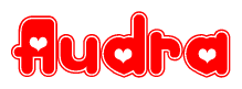 The image displays the word Audra written in a stylized red font with hearts inside the letters.