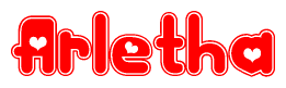 The image displays the word Arletha written in a stylized red font with hearts inside the letters.