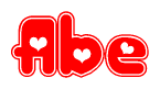 The image is a clipart featuring the word Abe written in a stylized font with a heart shape replacing inserted into the center of each letter. The color scheme of the text and hearts is red with a light outline.