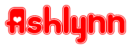 The image is a clipart featuring the word Ashlynn written in a stylized font with a heart shape replacing inserted into the center of each letter. The color scheme of the text and hearts is red with a light outline.