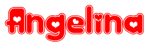 The image displays the word Angelina written in a stylized red font with hearts inside the letters.